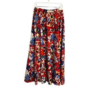 CatoFloral Maxi Skirt Size 18W Art to Wear Multicolor Casual Flowy Elastic Waist